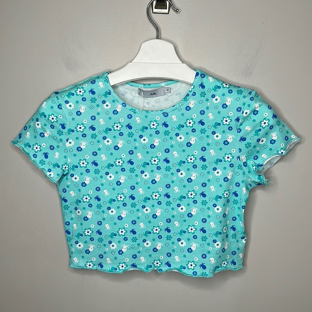 Adika Blue and White Flower and Octopus Crop Top